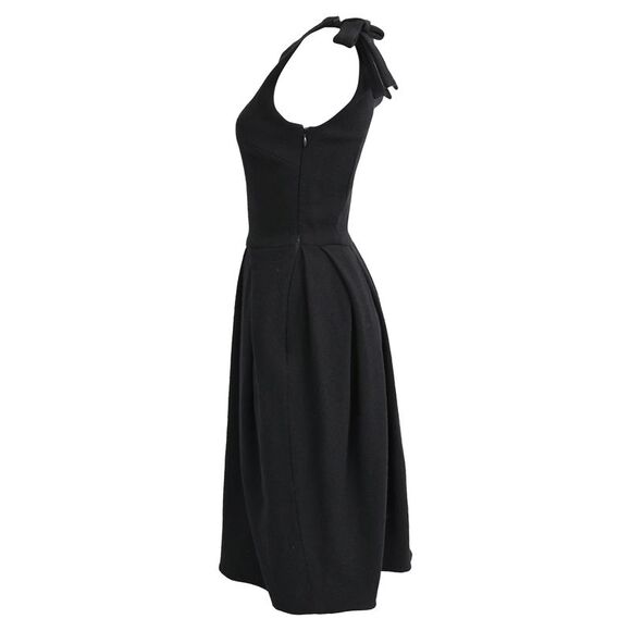 Dior Bow-Accent Midi Tulip Dress in Black Wool - Picture 2 of 5